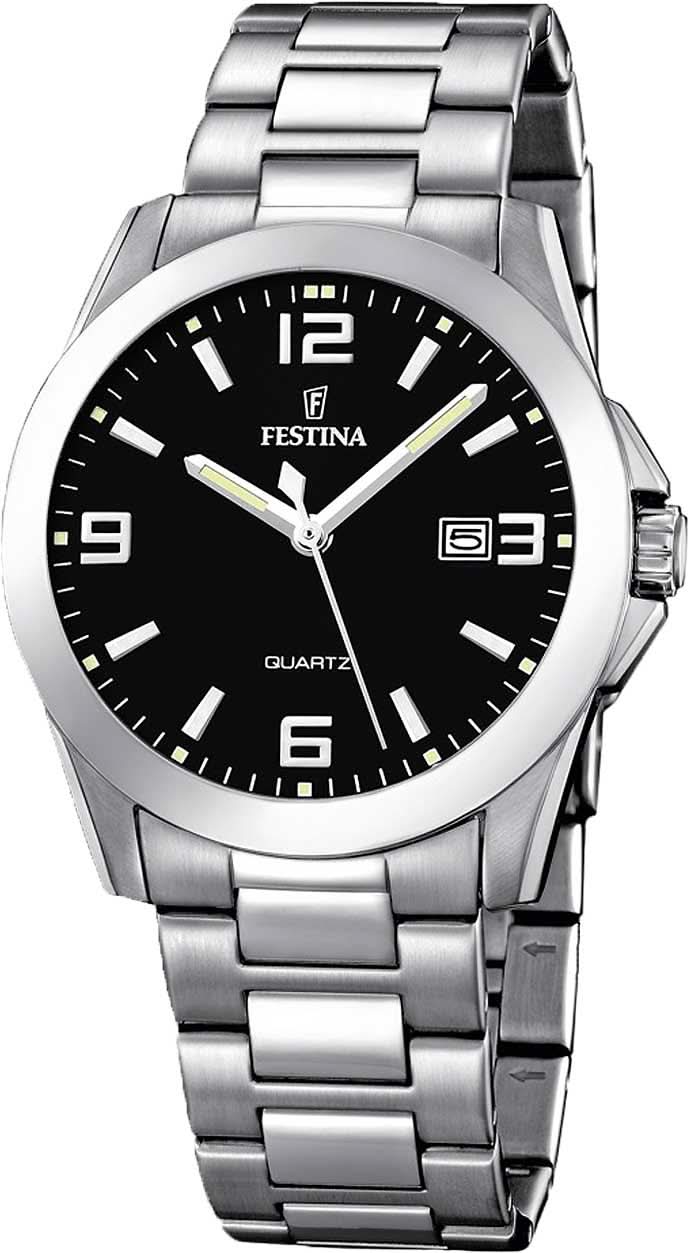 Festina herrklocka med svart urtavla och armband i rostfritt stål