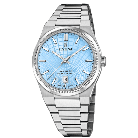 Herrenarmbanduhr Festina mit blauem Zifferblatt, Stahlband und Saphirglas