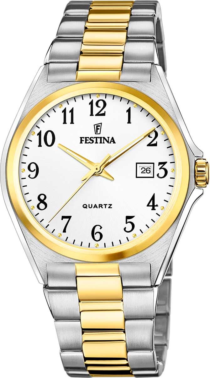 Armbandsur för herrar i rostfritt stål med vit urtavla, timmarkeringar i guld och datum
