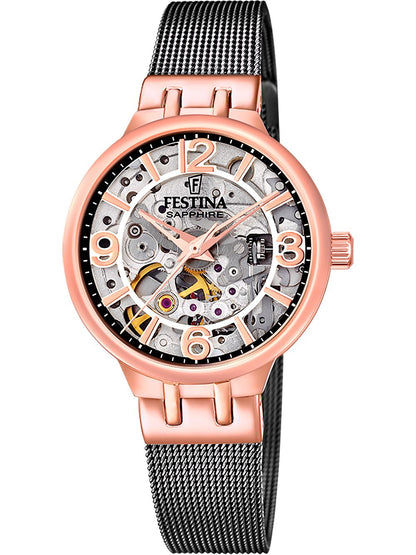 Festina Automatic Skeleton F20581/3 Damenuhr Schwarz • Miyota-Automatikwerk • Saphirglas