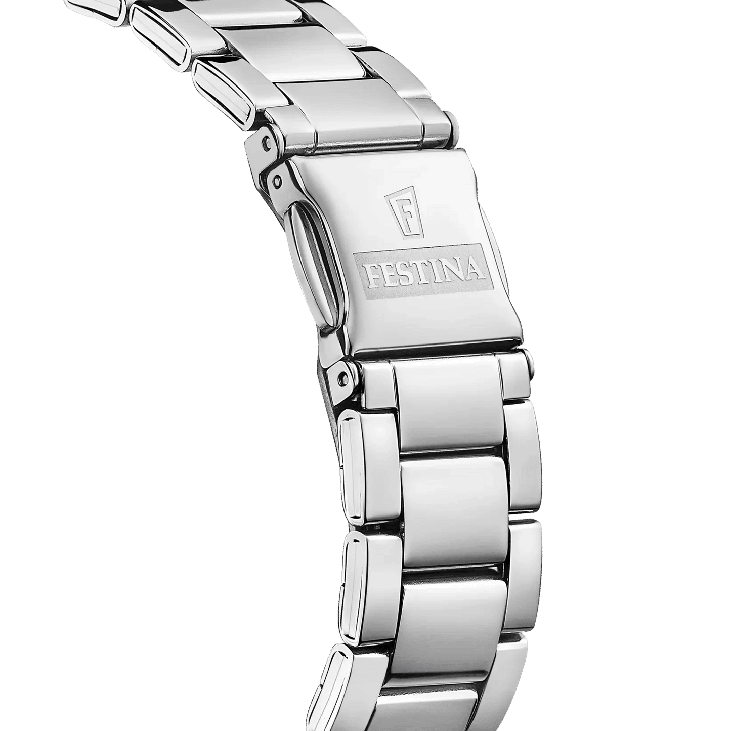Armband i rostfritt stål till damklocka med spänne, polerade länkar