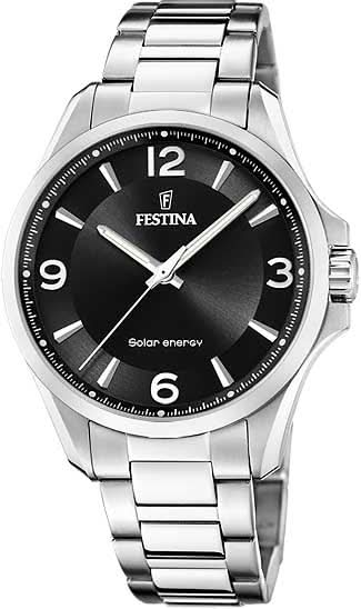 Herrklocka i rostfritt stål med svart urtavla, metallarmband, 3 visare och solcellsdrivning