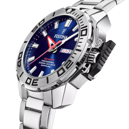Festina Diver herrklocka med blå urtavla och rostfritt stålboett, datumvisning