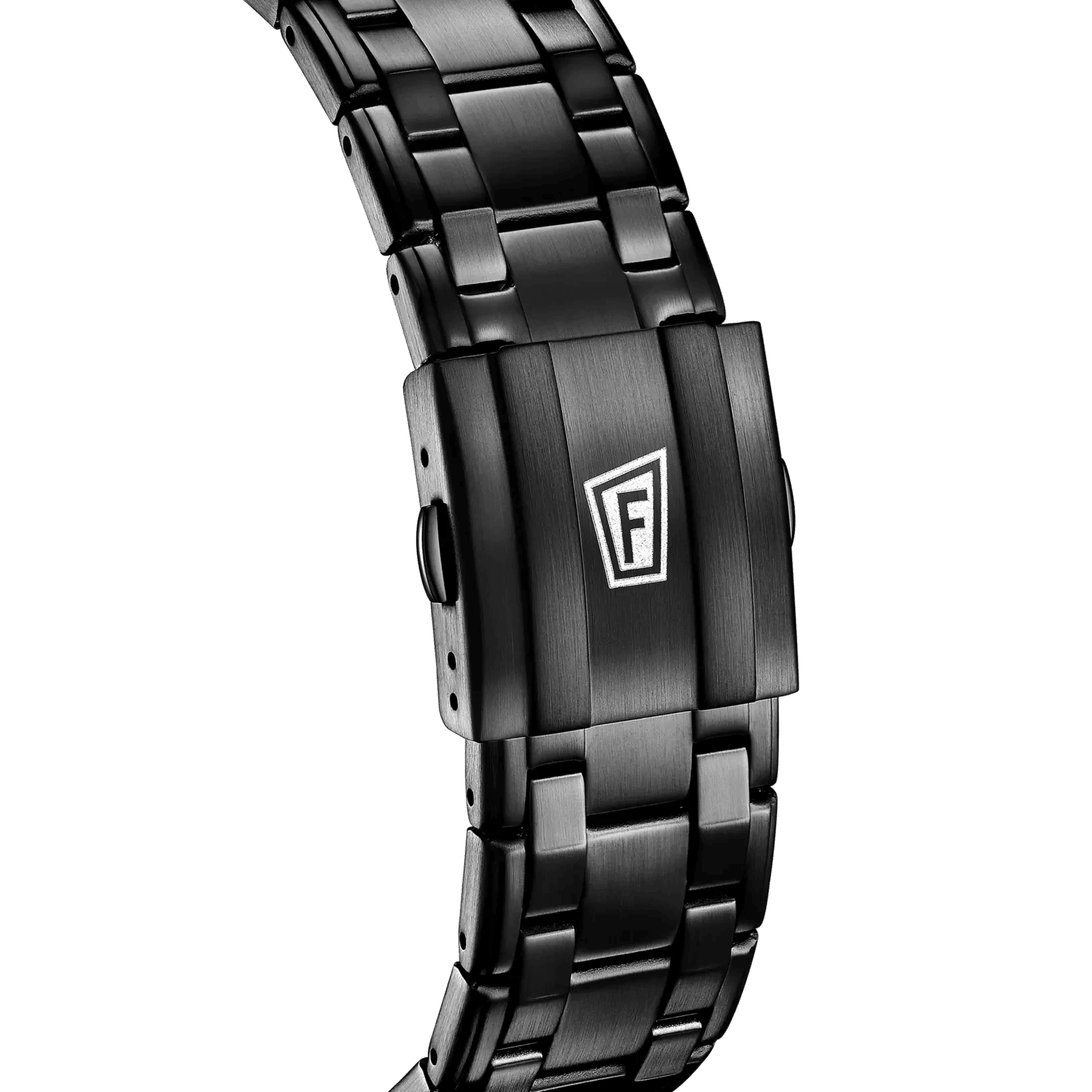 Herrklocka Chronograph med svart armband i rostfritt stål och F-logotyp på spännet