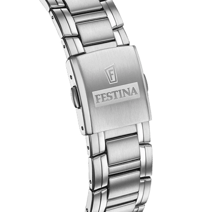 Festina herrur: silverfärgat armband i rostfritt stål med spänne och prägling
