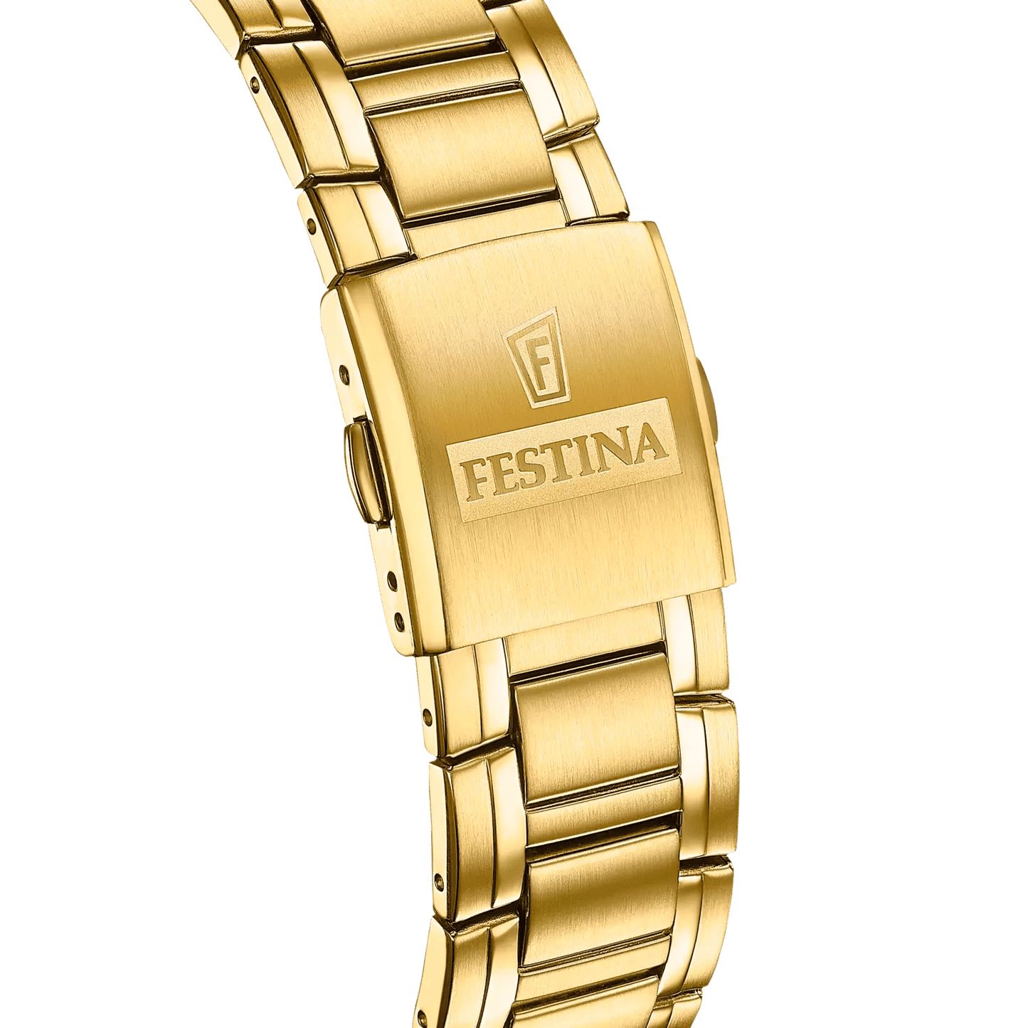 Herrklocka: Guldfärgat armband i rostfritt stål med Festina-logotyp och spänne