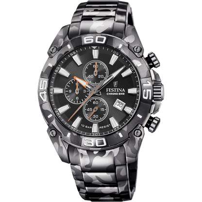 Herrklocka Chronograph med svart kamouflagearmband och svart urtavla