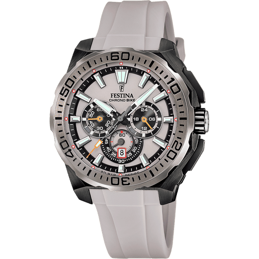 Herren-Chronograph-Armbanduhr: schwarzes Zifferblatt, silbernes Gehäuse, helles Silikonarmband