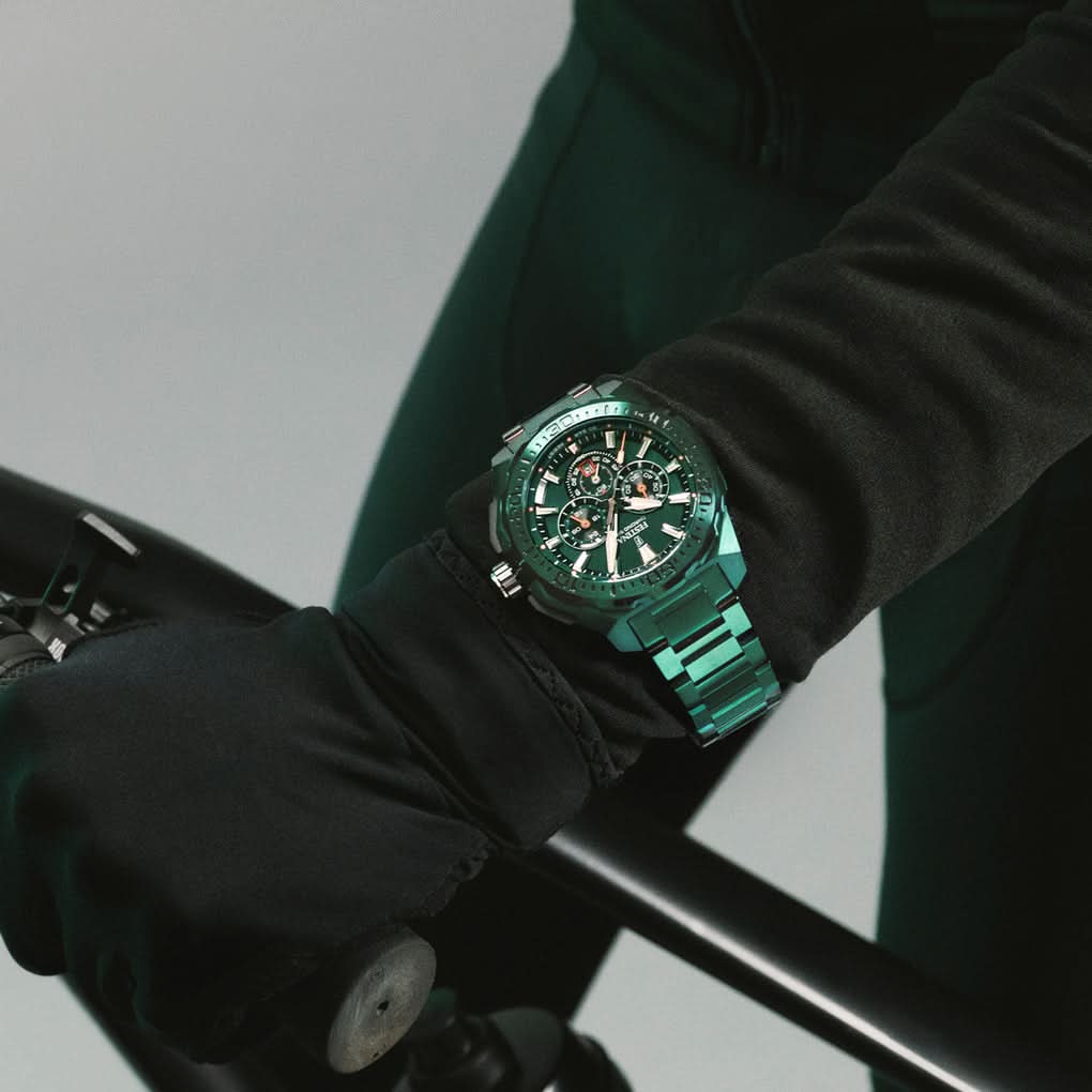 Festina Chrono Bike herrklocka med grön urtavla och metallarmband