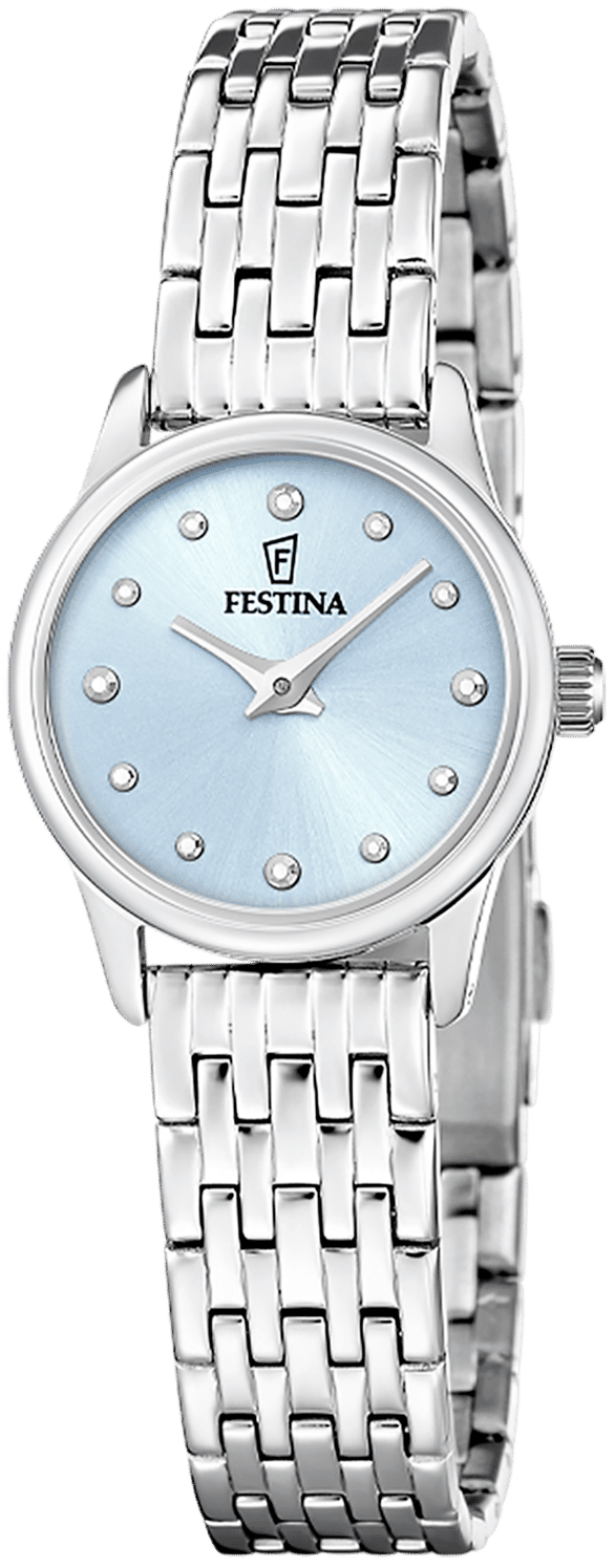"Festina damklocka med armband i rostfritt stål och ljusblå urtavla"
