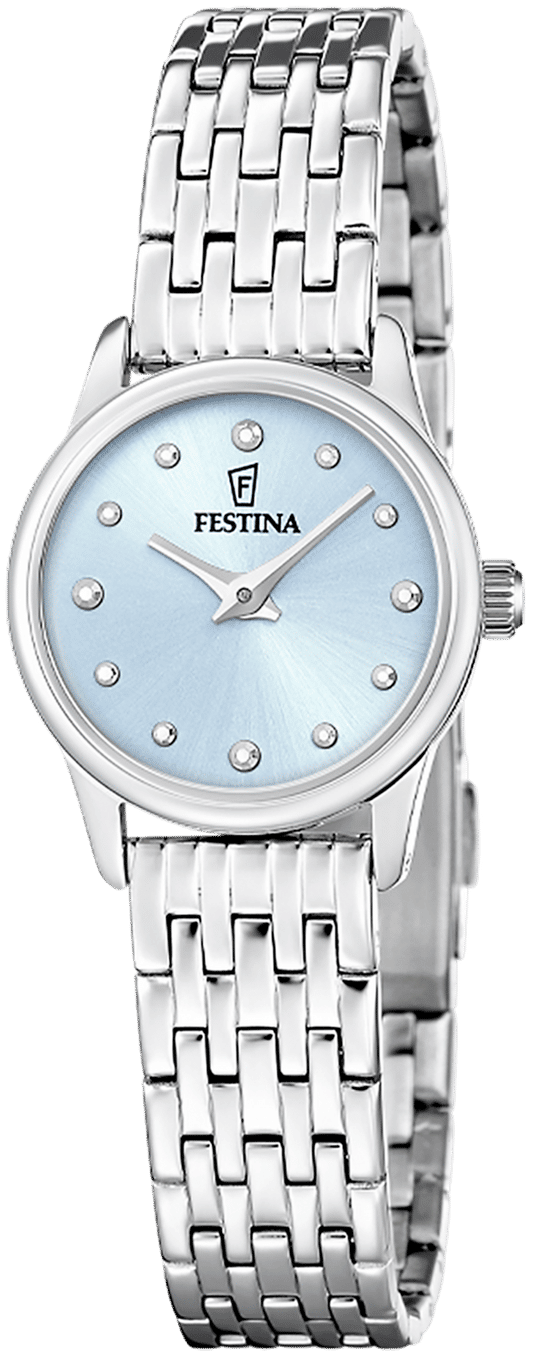 "Festina damklocka med armband i rostfritt stål och ljusblå urtavla"