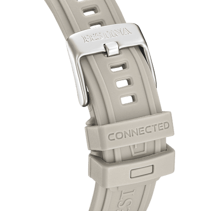 Armbandsspänne till en grå Connected-klocka för män, silverfärgade öljetter