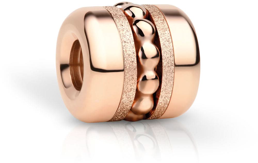 Roséguldpläterad charm i rostfritt stål med hjärtmönster på cylindrisk ring