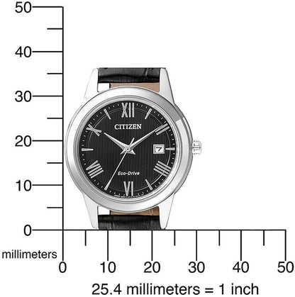 "Damklocka från Citizen med svart urtavla, läderarmband och datumvisning"