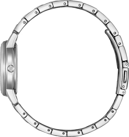 Damklocka med hölje och armband i rostfritt stål, sidovy
