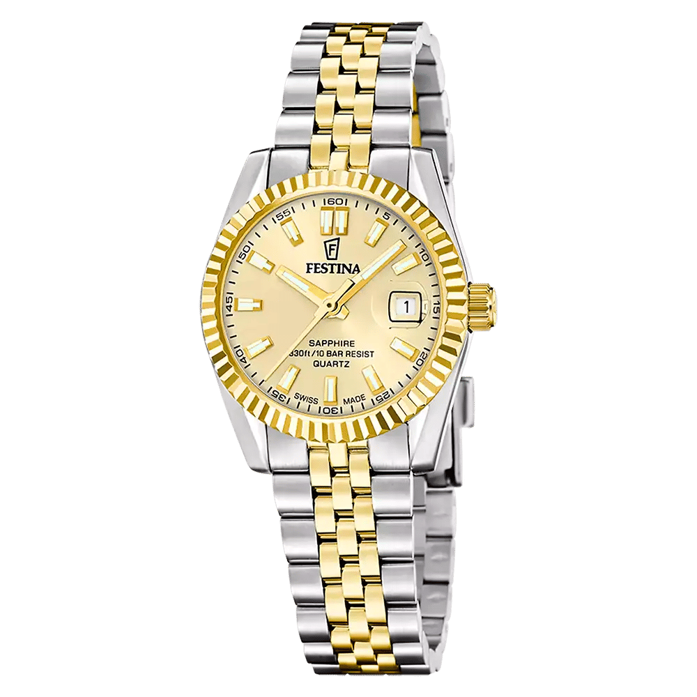 Festina Classic Swiss Made F20088/2 Damklocka Guld • Safirglas • Swiss Made