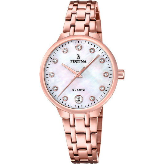 Festina Mademoiselle Damenarmbanduhr in Roségold, rundes Zifferblatt mit Datumsanzeige, Quarz