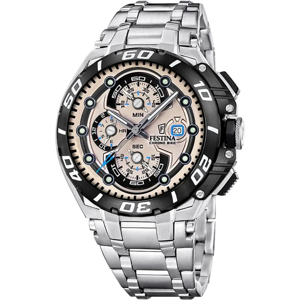 Festina Chrono-Bike herrklocka i rostfritt stål med svart urtavla och kronografvisning