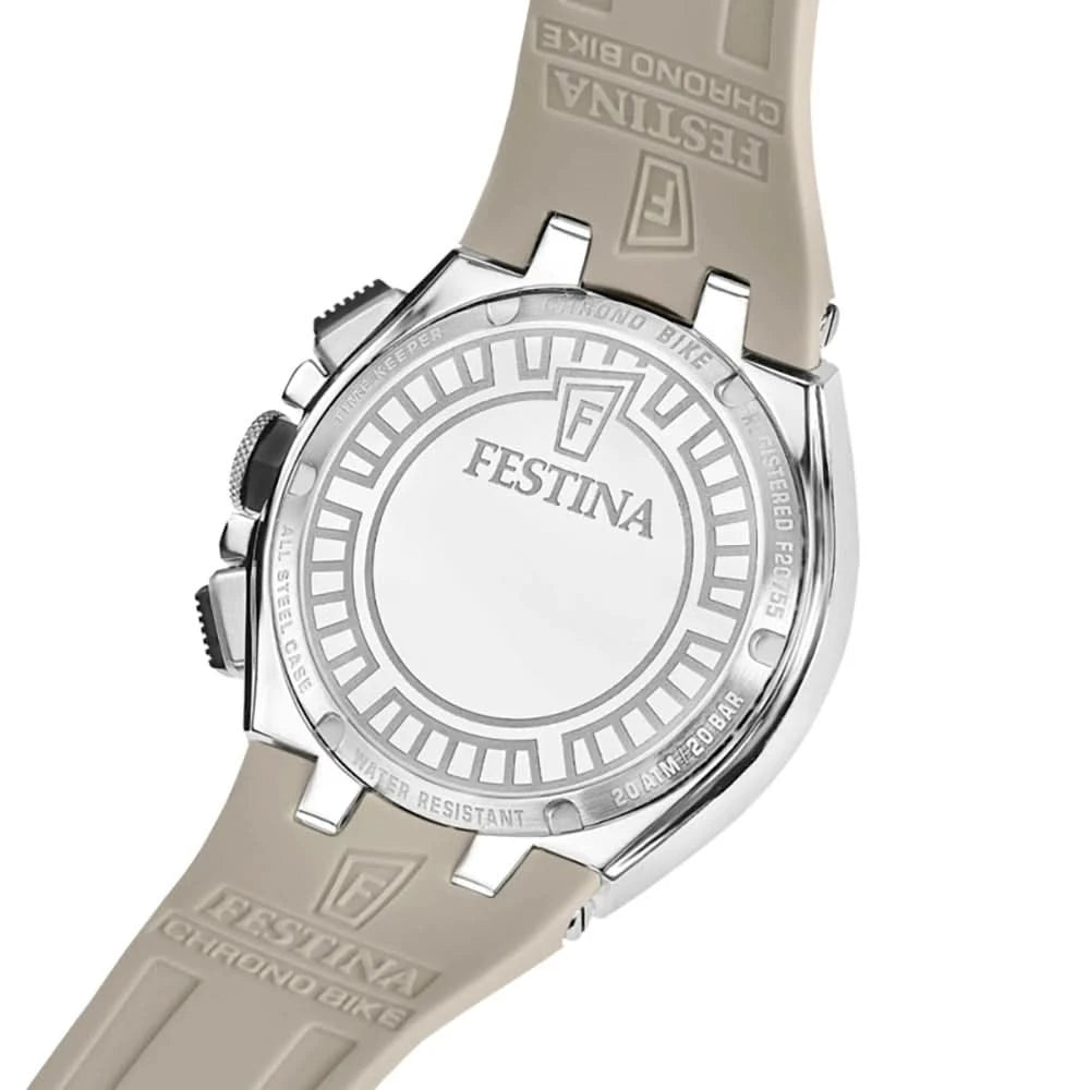Festina boett med gravyr, rostfritt stål-look, på beige silikonband med spänne