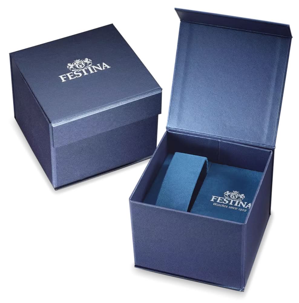 Uhrenbox-set med lock och innerlåda, blå med FESTINA-tryck