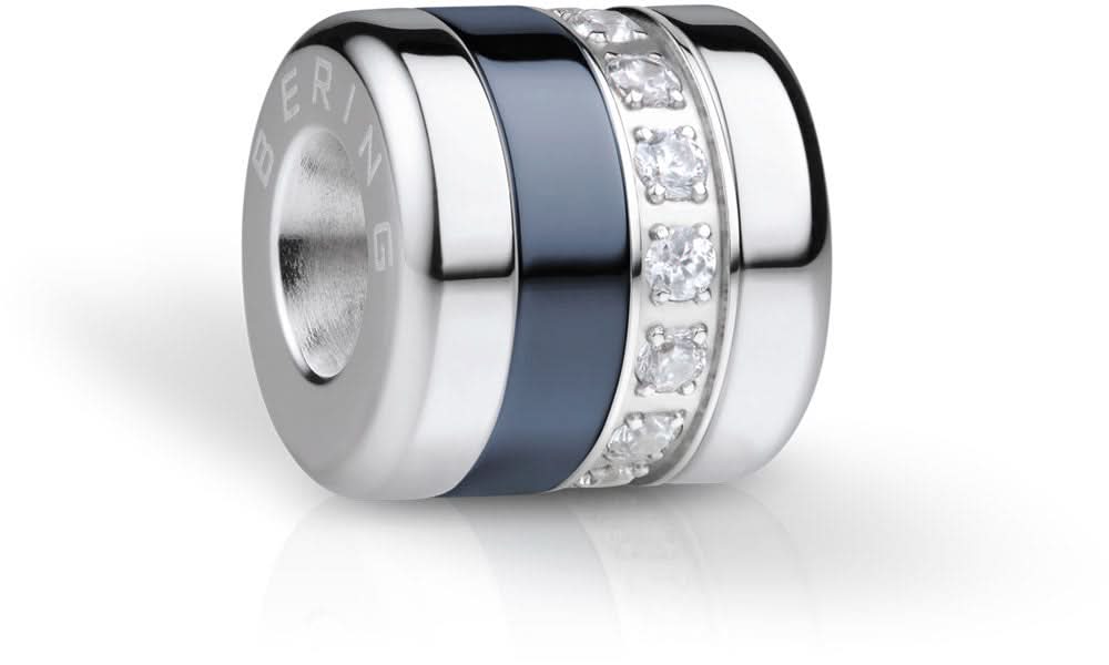 Charm i rostfritt stål från Bering Jewelry med blå insats och ring med zirkoniastenar