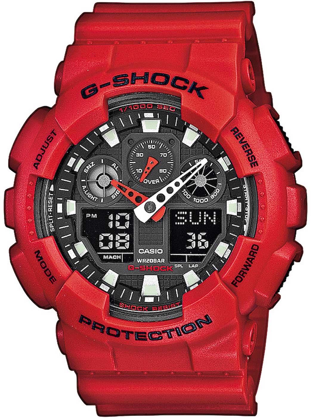Casio G-Shock herrklocka med rött skyddshölje, svart urtavla och analoga småtavlor