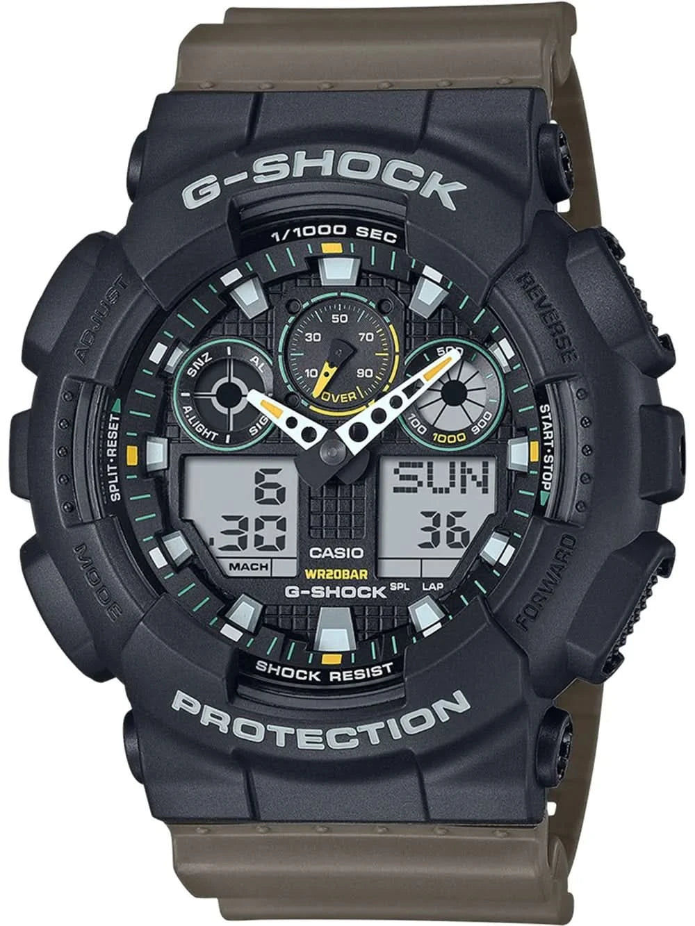 Casio G-Shock herrklocka med mörk urtavla och grått armband i plast