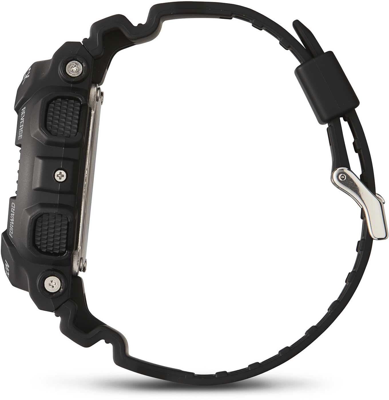 Armbandsur för herrar i profil med svart armband och tryckknappar på boetten
