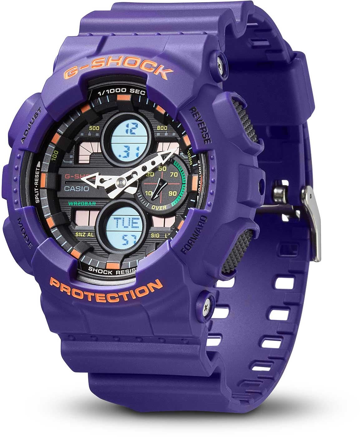 Casio G-Shock herrklocka med blå urtavla, datumvisning och slitstarkt plastarmband
