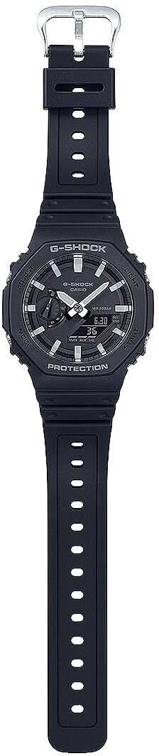 Casio G-Shock herrklocka sedd framifrån med långt svart armband och svart urtavla
