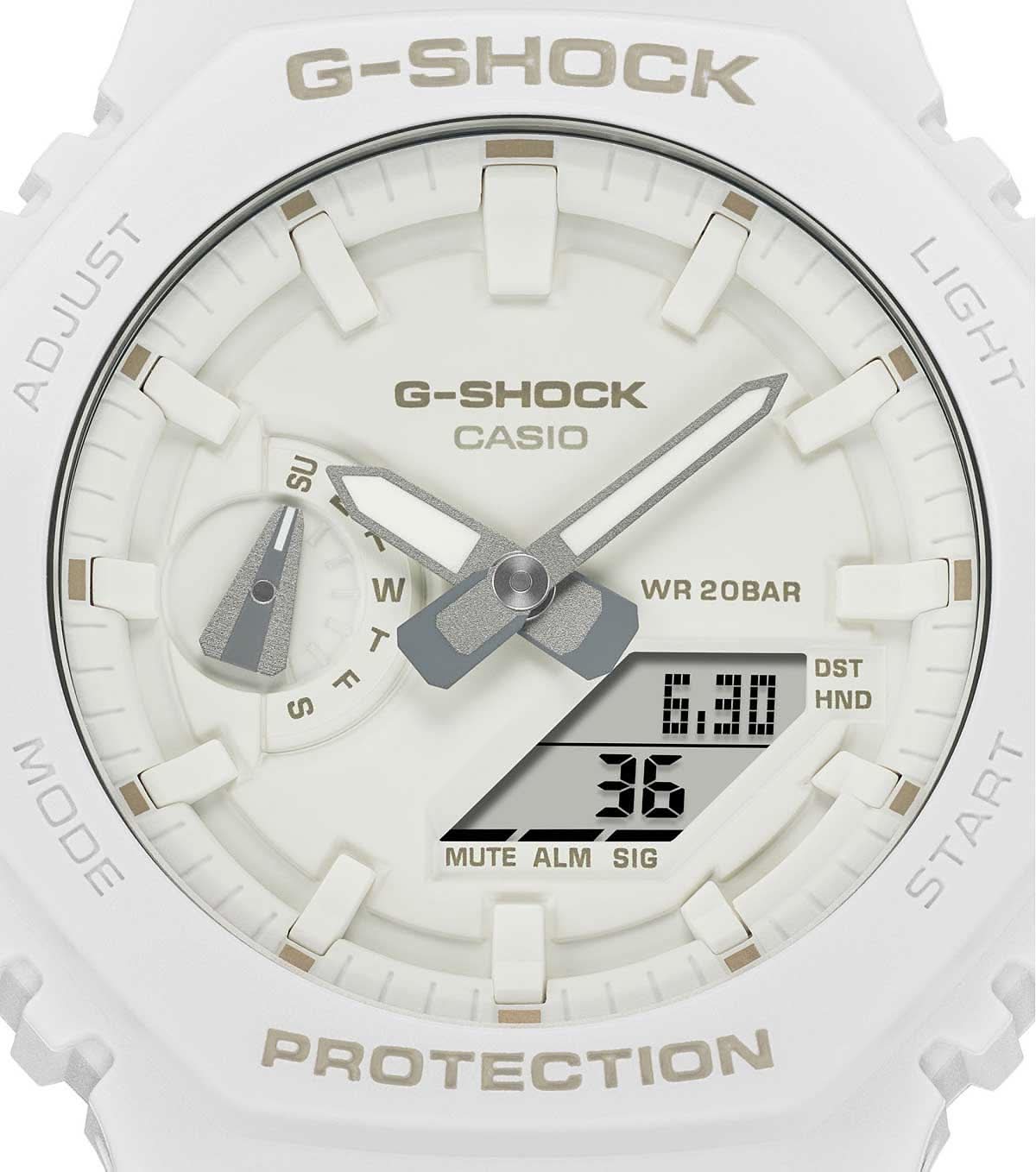 Casio G-Shock herrklocka med vit urtavla, WR 20BAR och DST-visning