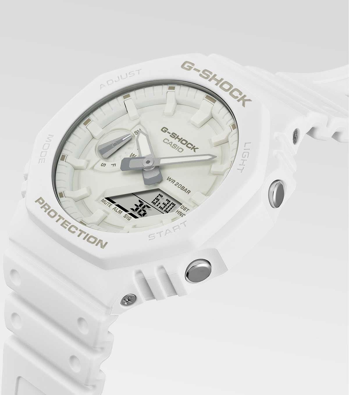 Casio G-Shock herrklocka med vit urtavla, visare och WR 20BAR