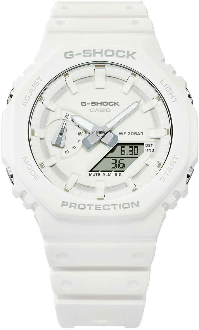 Casio G-Shock herrklocka GA-2100 med vitt hölje och urtavla, WR 20 bar
