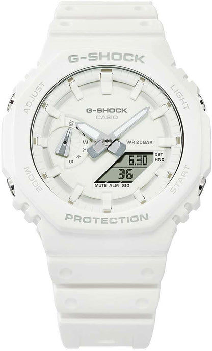 Casio G-Shock herrklocka GA-2100 med vitt hölje och urtavla, WR 20 bar