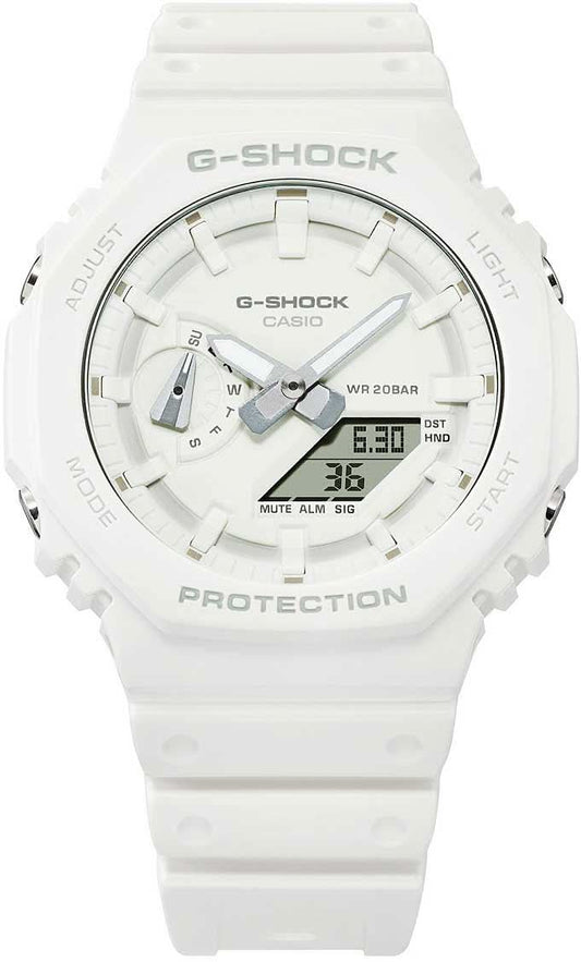 Casio G-Shock herrklocka GA-2100 med vitt hölje och urtavla, WR 20 bar