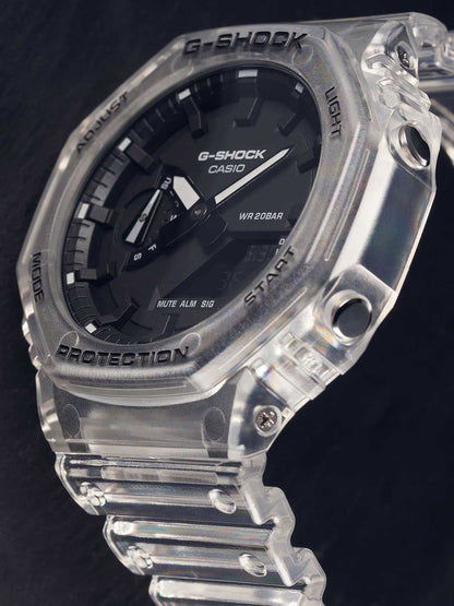 Armbandsur för herrar med transparent boett, svart urtavla och skyddsram