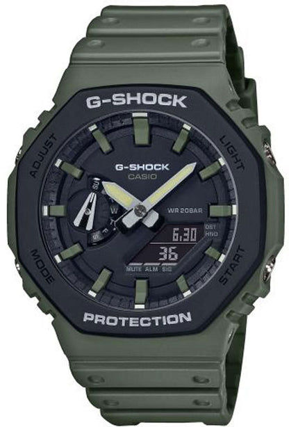 Casio G-Shock herrarmbandsur med mörkgrönt hartsband, svart urtavla