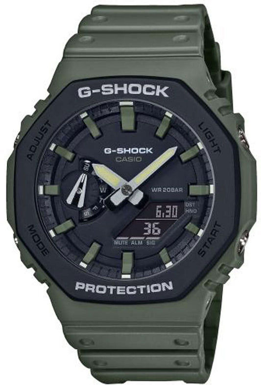 Casio G-Shock herrarmbandsur med mörkgrönt hartsband, svart urtavla