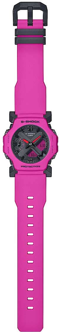 Herrklocka Casio G-Shock med rosa silikonarmband, sidovy med spänne