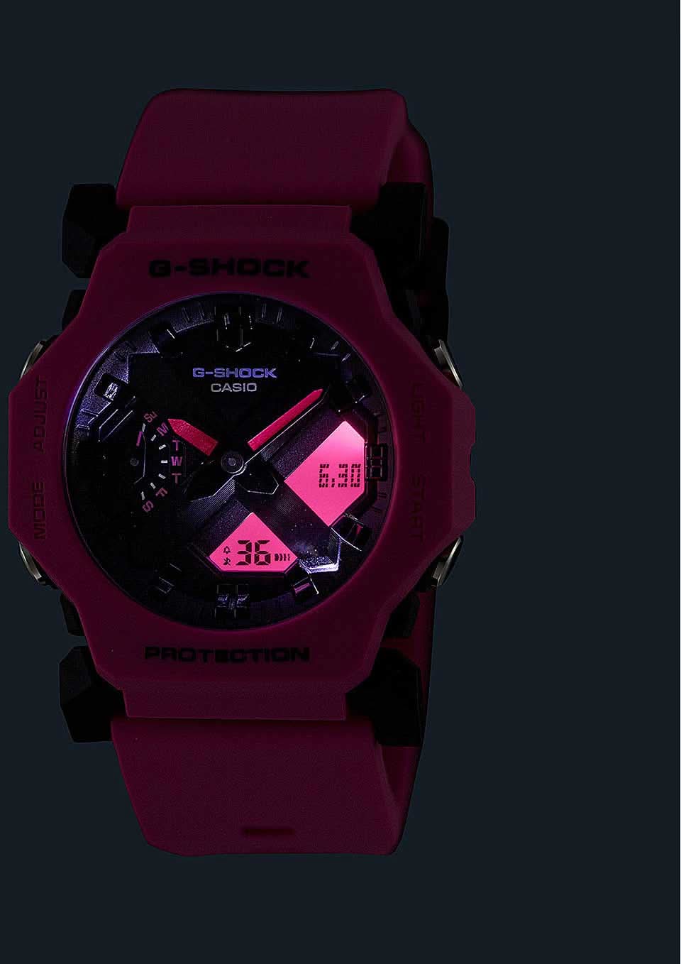 Herrklocka Casio G-Shock med lila armband och mörk urtavla