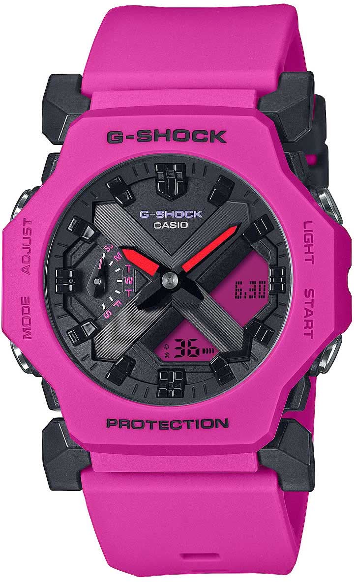 Casio G-Shock herrklocka med rosa silikonarmband och svart urtavla