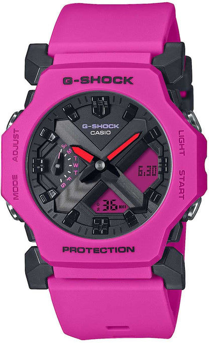 Casio G-Shock herrklocka med rosa silikonarmband och svart urtavla
