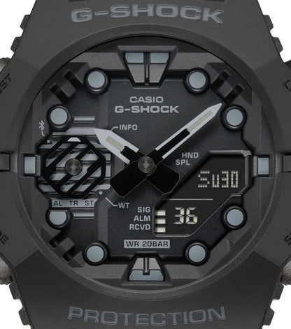 G-SHOCK herrklocka närbild: svart urtavla med stavvisare och digital display