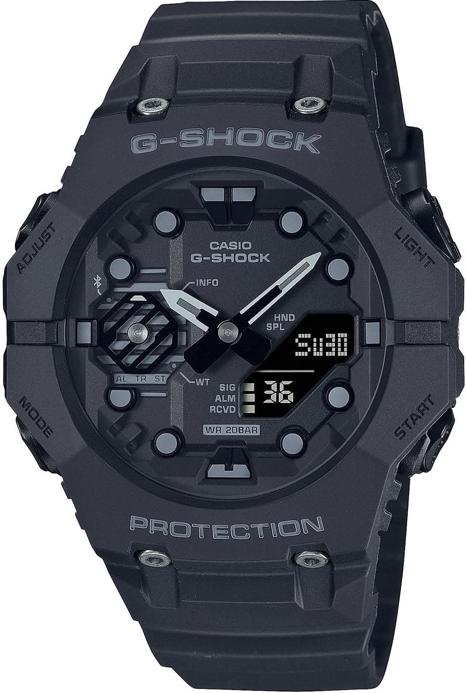 G-SHOCK herrklocka med svart urtavla, analoga visare och digitala displayer