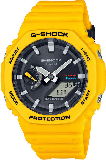 Casio G-Shock herrklocka med gult armband, svart urtavla och Tough Solar-display