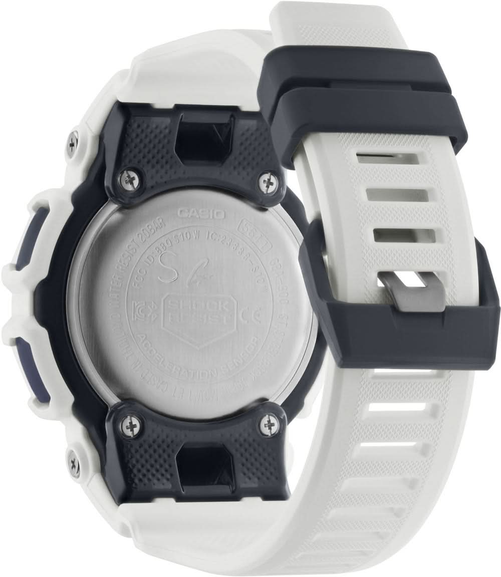 Armbandsur för herrar med boettbaksida, vitt armband och mörkblå låsflik
