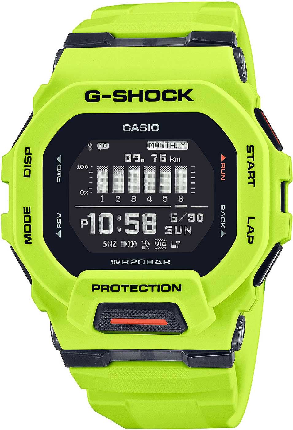 Neongrön G‑SHOCK herrklocka med digital display och skyddande hölje
