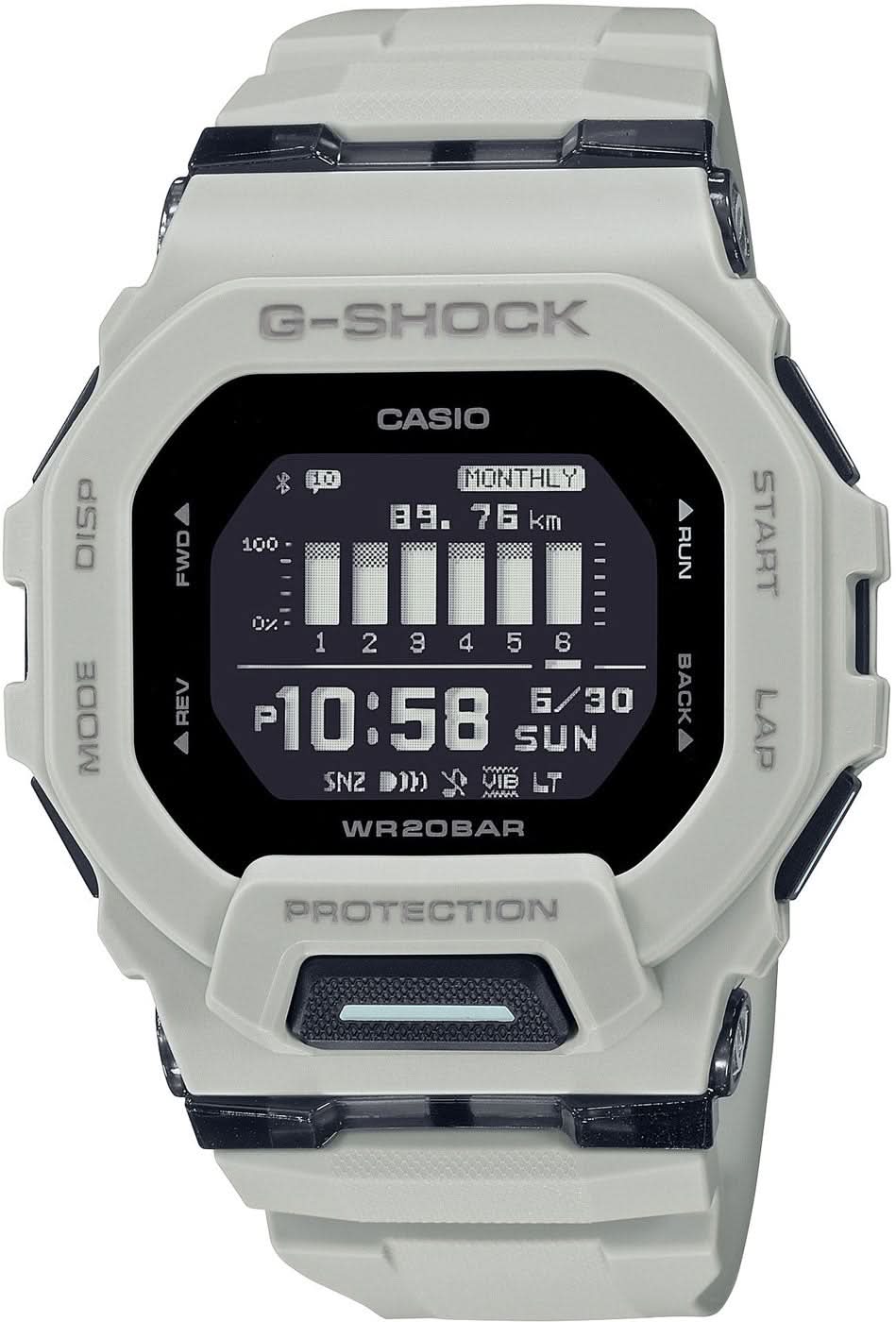 G-SHOCK herrklocka med digital display, vitt armband och boett