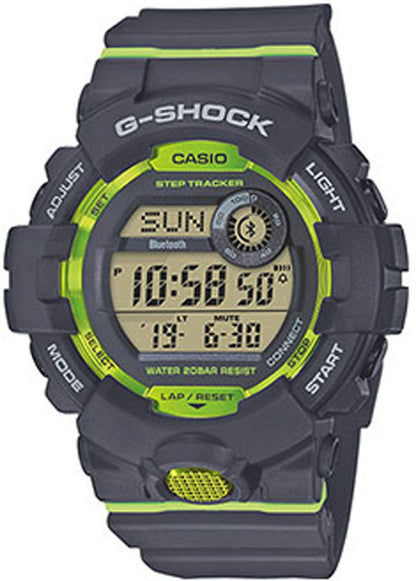 G-Shock herrklocka med svart plastarmband och gröna accenter, digital display