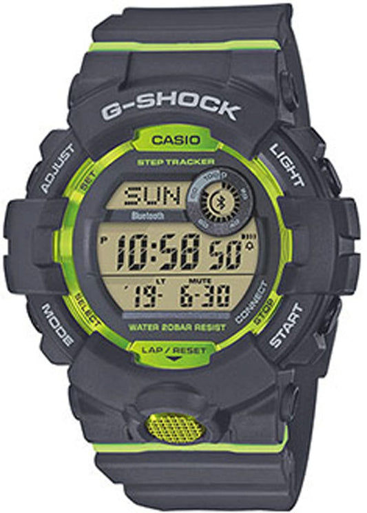 G-Shock herrklocka med svart plastarmband och gröna accenter, digital display
